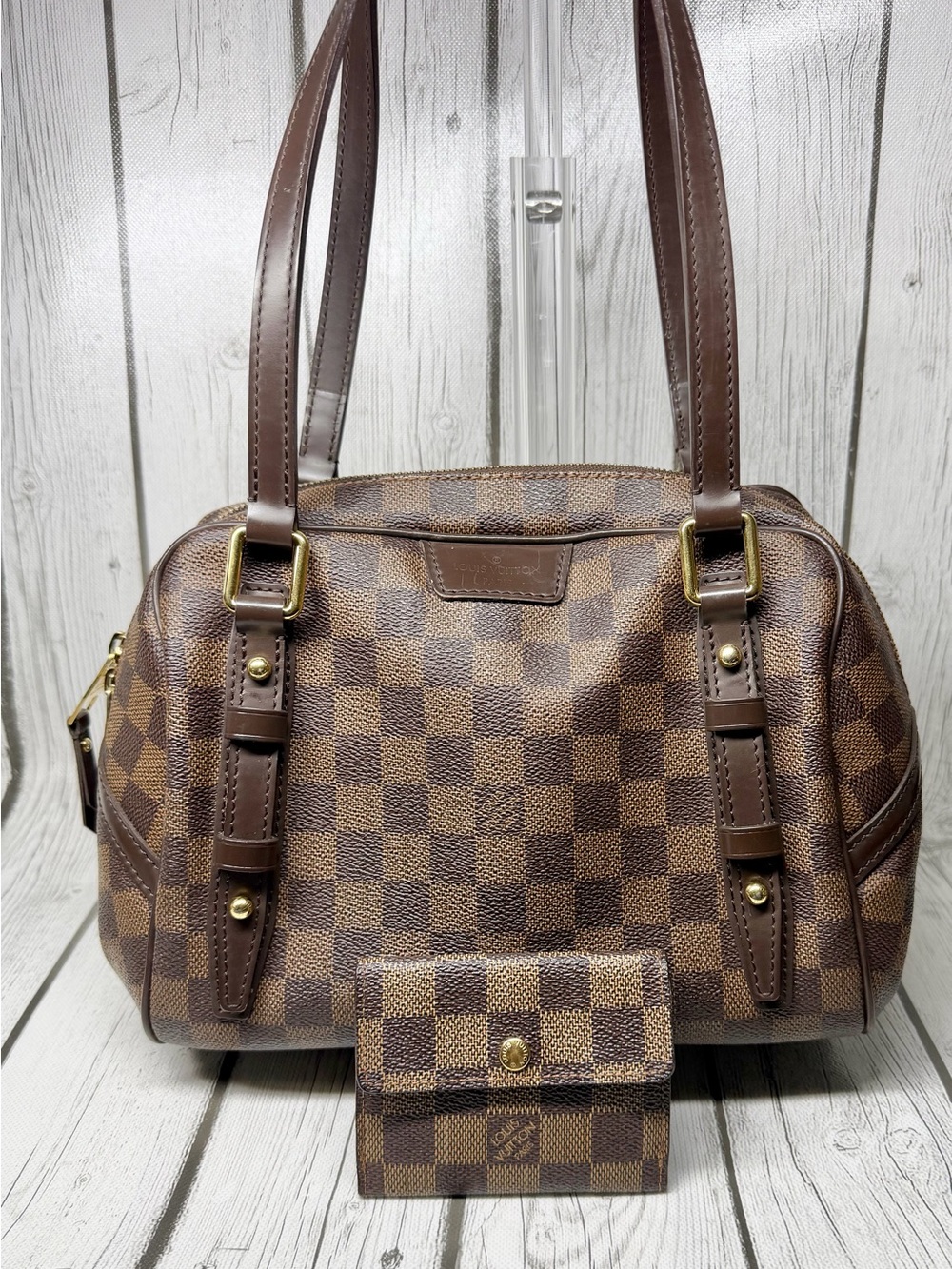 PRE LOVED Louis Vuitton Rivington PM & Ludlow Wallet in Ebene Canvas Bundle